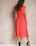 rosa Rochie Midi Roșie cu croială evazată cu nod decorativ și șliț Zanondia
