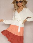 rosa Rochie Mini Alb-Bordo cu curea și elastic în talie cu decolteu petrecut Joxa
