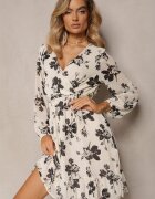 rosa Rochie Mini Albă Evazată Florală și cu elastic în talie Elandri