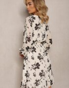rosa Rochie Mini Albă Evazată Florală și cu elastic în talie Elandri