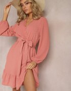 rosa Rochie Mini Roz Cloș cu Centură din Material din Țesătură Plumeti Digia