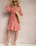 rosa Rochie Mini Roz Cloș cu Centură din Material din Țesătură Plumeti Digia