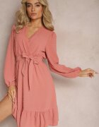 rosa Rochie Mini Roz Cloș cu Centură din Material din Țesătură Plumeti Digia