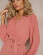 rosa Rochie Mini Roz Cloș cu Centură din Material din Țesătură Plumeti Digia