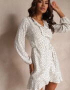 rosa Rochie Mini Tip Plic Albă Decorată Cu Volane și Imprimeu Cu Buline Ophia