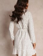 rosa Rochie Mini Tip Plic Albă Decorată Cu Volane și Imprimeu Cu Buline Ophia