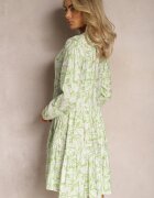 rosa Rochie Mini Tip plic Verde-Albă cu Volănaș și Imprimeu Decorativ Oletia