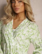 rosa Rochie Mini Tip plic Verde-Albă cu Volănaș și Imprimeu Decorativ Oletia