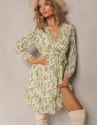 rosa Rochie Mini Verde deschis cu Decolteu petrecut și Talie elastică