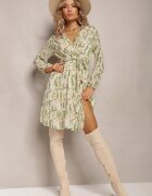 rosa Rochie Mini Verde deschis cu Decolteu petrecut și Talie elastică