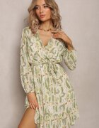 rosa Rochie Mini Verde deschis cu Decolteu petrecut și Talie elastică