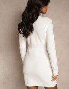 rosa Rochie Mulată Albă Retro din tricot cu viscoză Decorată cu capse Teremena