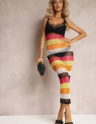 rosa Rochie Multicoloră Perforată în Dungi cu Bretele Yariushva