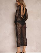 rosa Rochie Neagră Ajurată Acoperitoare cu Mâneci Lungi Odemia