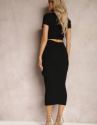 rosa Rochie Neagră Bodycon cu Decolteu Pătrat și Decupaj Decorativ la Spate Scriptos