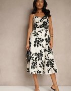 rosa Rochie neagră cloș cu bretele din țesătură ajurată din bumbac Nitira