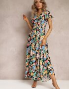 rosa Rochie Neagră Cloș Maxi cu imprimeu floral Moirane