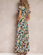 rosa Rochie Neagră Cloș Maxi cu imprimeu floral Moirane