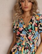 rosa Rochie Neagră Cloș Maxi cu imprimeu floral Moirane