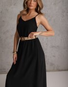 rosa Rochie Neagră cu centură Auxonia