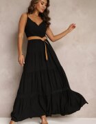 rosa Rochie Neagră cu Curea Asoonice