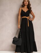 rosa Rochie Neagră cu Curea Asoonice