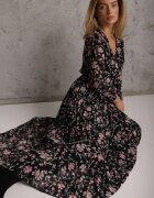 rosa Rochie Neagră cu Decolteu petrecut și Tiv plisat Narelline