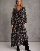 rosa Rochie Neagră cu Decolteu petrecut și Tiv plisat Narelline