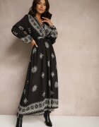 rosa Rochie Neagră cu model din Viscoză cu croială petrecută cu elastic și curea Zinalise