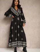 rosa Rochie Neagră cu model din Viscoză cu croială petrecută cu elastic și curea Zinalise