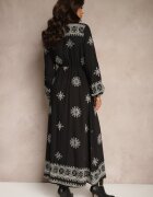 rosa Rochie Neagră cu model din Viscoză cu croială petrecută cu elastic și curea Zinalise