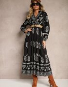 rosa Rochie Neagră cu Viscoză și Decolteu petrecut Mirilaine