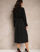 rosa Rochie Neagră de Satin Petrecută cu Elastic și Lanțișor în Talie Shaffa