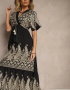 rosa Rochie Neagră Din Vâscoză Boho Cu Croi Petrecut Cu Broderie Metalică Redeselle