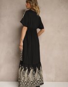 rosa Rochie Neagră Din Vâscoză Boho Cu Croi Petrecut Cu Broderie Metalică Redeselle