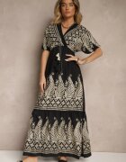 rosa Rochie Neagră Din Vâscoză Boho Cu Croi Petrecut Cu Broderie Metalică Redeselle