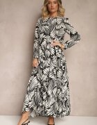 rosa Rochie Neagră din vâscoză cu croială evazată cu model abstract Grelaviel