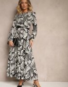 rosa Rochie Neagră din vâscoză cu croială evazată cu model abstract Grelaviel
