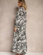rosa Rochie Neagră din vâscoză cu croială evazată cu model abstract Grelaviel