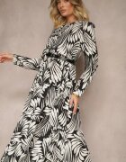 rosa Rochie Neagră din vâscoză cu croială evazată cu model abstract Grelaviel
