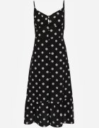 rosa Rochie Neagră din Viscoză cu Buline cu Croi Cambrat pe Bretele Lavilsa