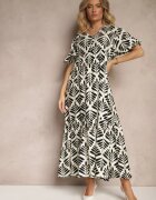 rosa Rochie Neagră din Viscoză cu croială evazată cu imprimeu floral Heledis