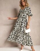 rosa Rochie Neagră din Viscoză cu croială evazată cu imprimeu floral Heledis