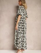 rosa Rochie Neagră din Viscoză cu croială evazată cu imprimeu floral Heledis
