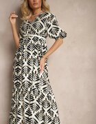 rosa Rochie Neagră din Viscoză cu croială evazată cu imprimeu floral Heledis