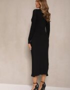 rosa Rochie Neagră din Viscoză cu croială mulată Decorată cu nasturi Novarena