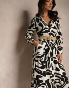 rosa Rochie Neagră din Viscoză cu Croială Tip Cămașă cu Curea Împletită Faledina