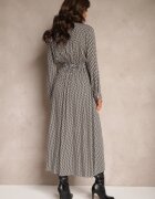 rosa Rochie Neagră din Viscoză cu Imprimeu Pied-de-poule cu Croială petrecută cu Elastice în Talie Vaileissa