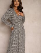 rosa Rochie Neagră din Viscoză cu Imprimeu Pied-de-poule cu Croială petrecută cu Elastice în Talie Vaileissa