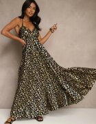 rosa Rochie neagră din viscoză halter decorată cu imprimeu metalic leopard Linaruna